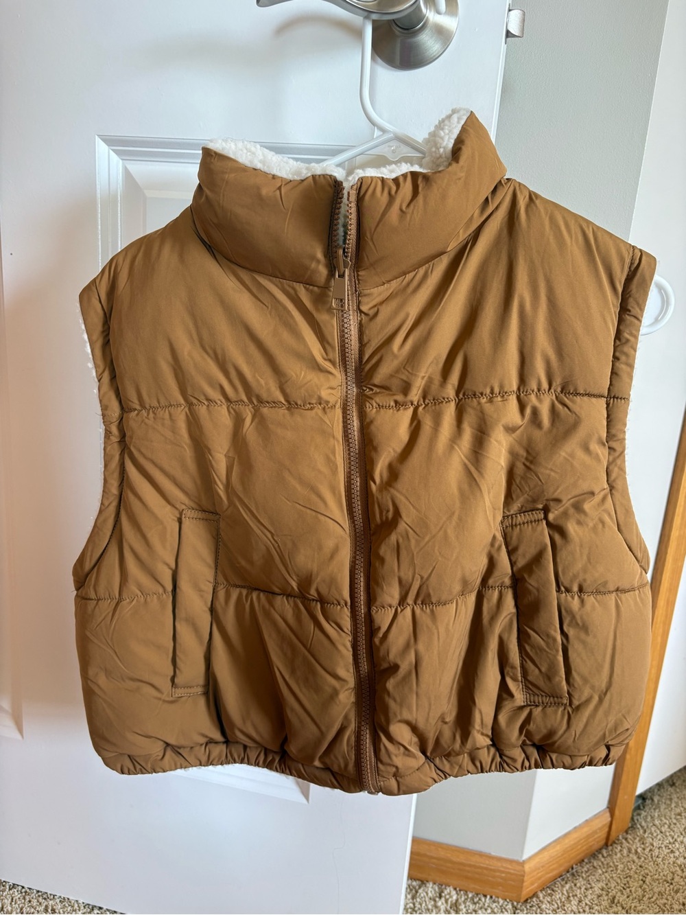 Altar'd State Camel Brown Puffer Vest with Sherpa Lining